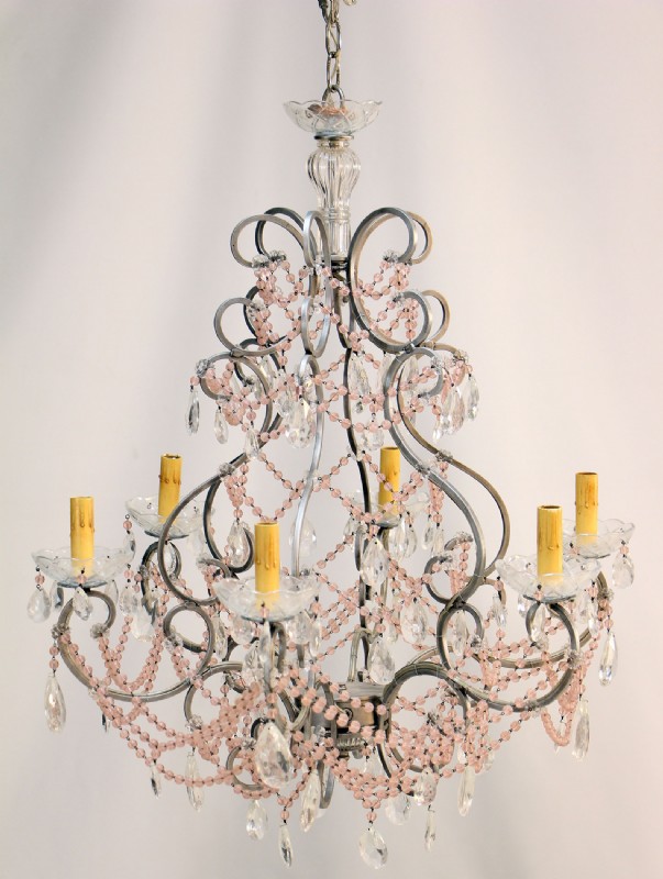 Pink & Silver 6 Light Chandelier