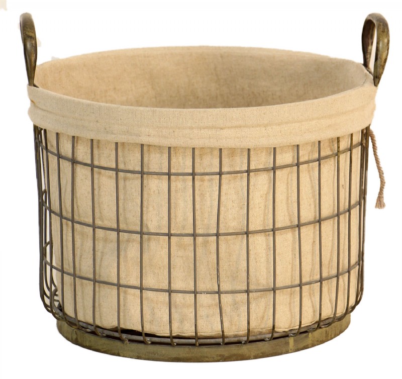 Metal Mesh and Canvas Basket- Medium