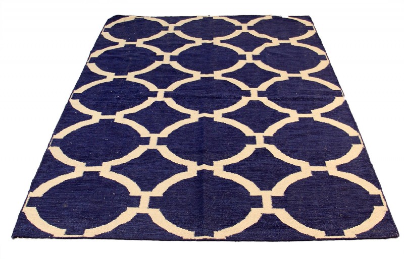 Blue & White Patterned Cotton Area Rug