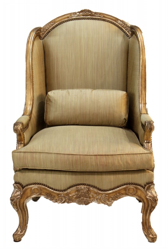Ornate Wood Framed Upholstered Wingback Chair