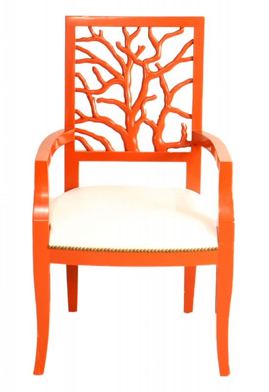 Red Orange Lacquer Finish Armchair