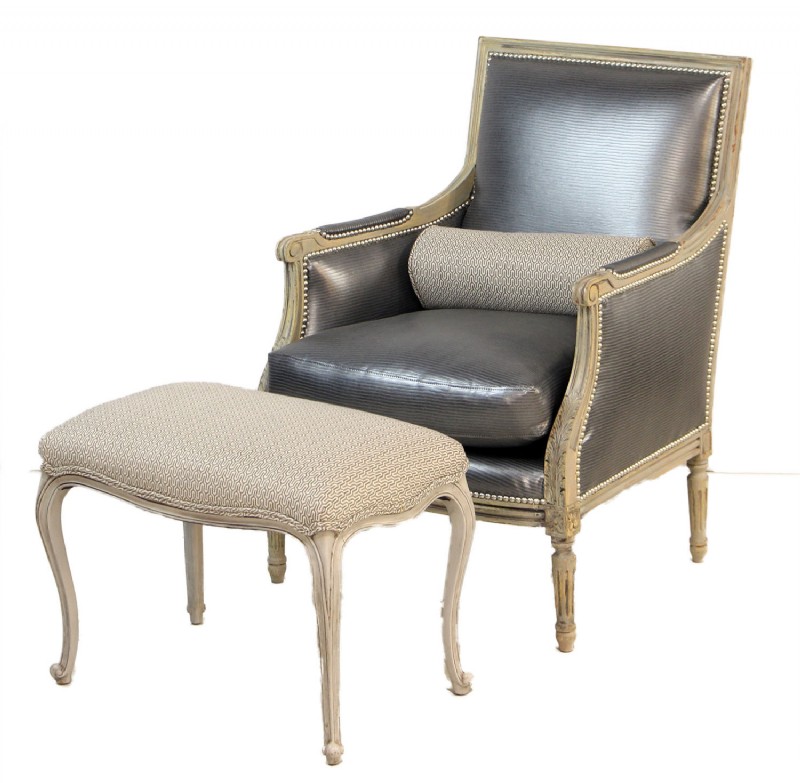 Grey Leather Snakeskin Provencial Armchair