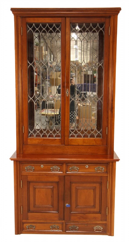 Mahogany Bookcase With Leaded Glass