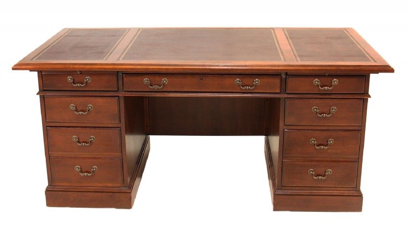Embossed Leather Top Wooden Desk