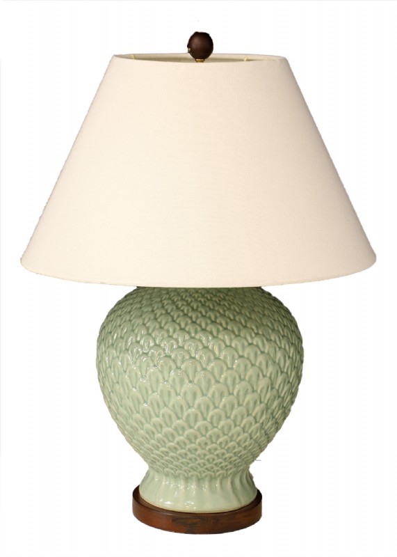 Pale Green Artichoke Embossed Table Lamp For Sale in CT