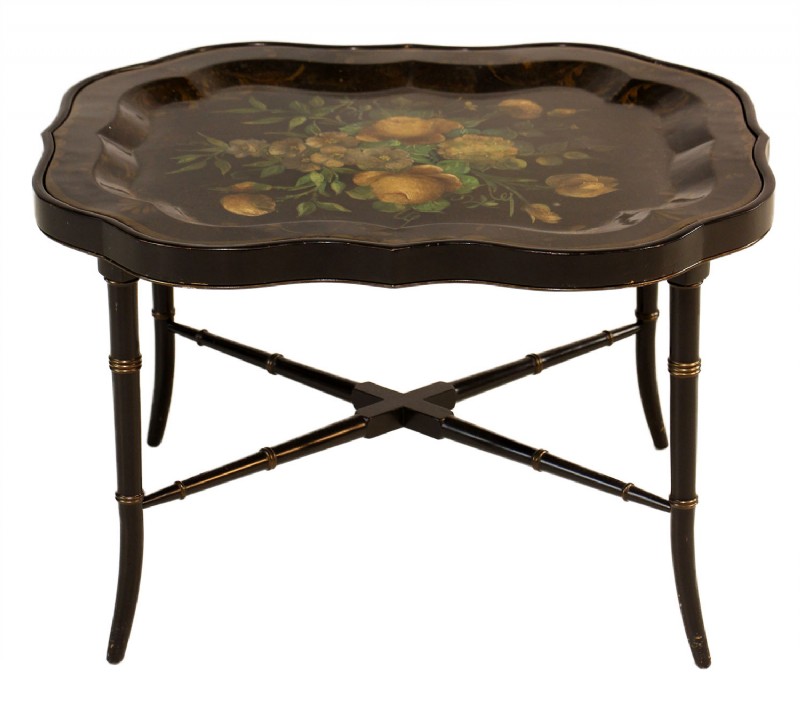 Bamboo Style Floral Painted Tray Table