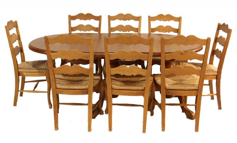 Pine Dining Table with Eight Ladderback Chairs