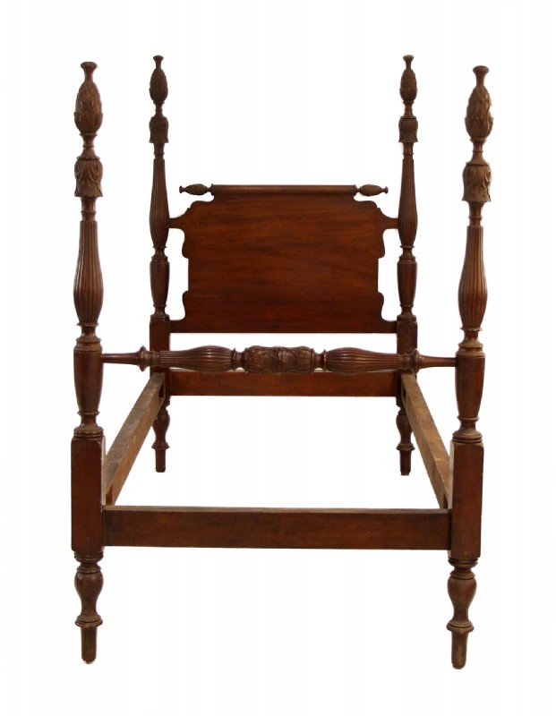 Carved Antique Mahogany Twin Bed Frame