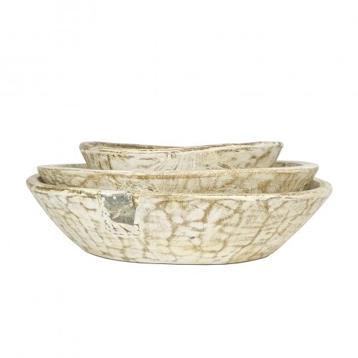 Set/3 White Washed Vintage Bowl