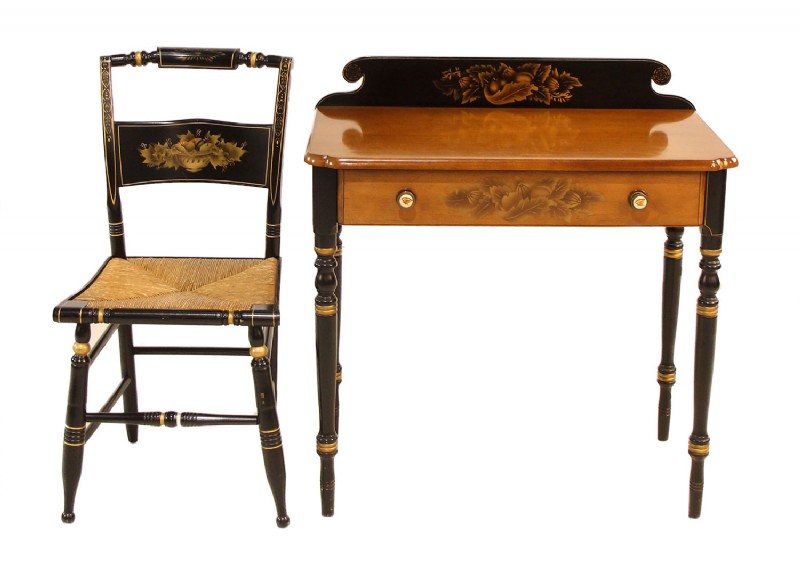Hitchcock Desk Matching Stenciled Rush Seat Chair