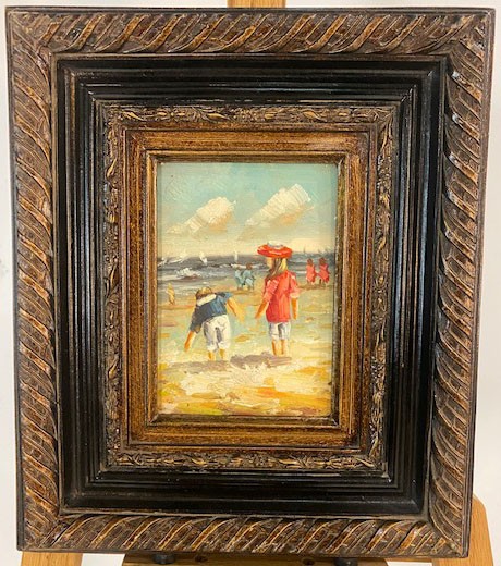 Impressionist Oil of Beach Scene with Children