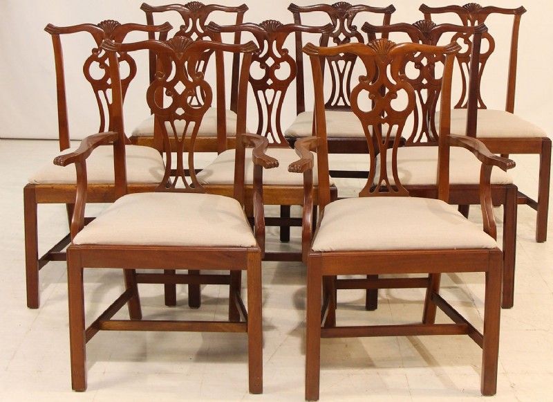 Set Of Eight Mahogany Chippendale Dining Chairs