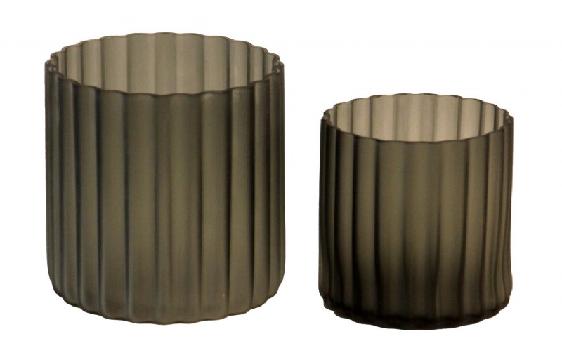 Grey Fluted Candle Vases