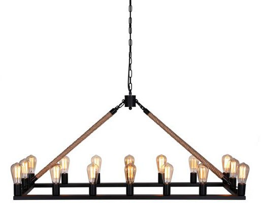 16 Light Rope & Black Metal Pendant Chandelier