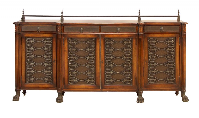 Inlaid Leather Wooden Sideboard