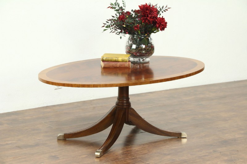 Inlaid Burled Mahogany Oval Cocktail Table
