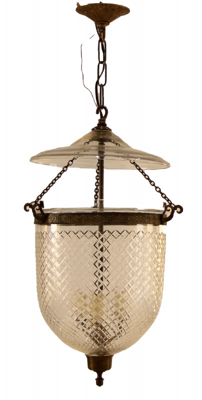 3 Light Glass & Brass Pendant Chandelier