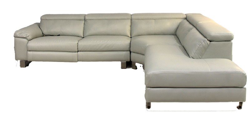 Pearlescent Grey Green Leather Power Sectional