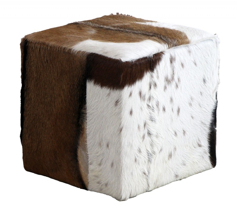 Brown & White Faux Fur Cube Ottoman