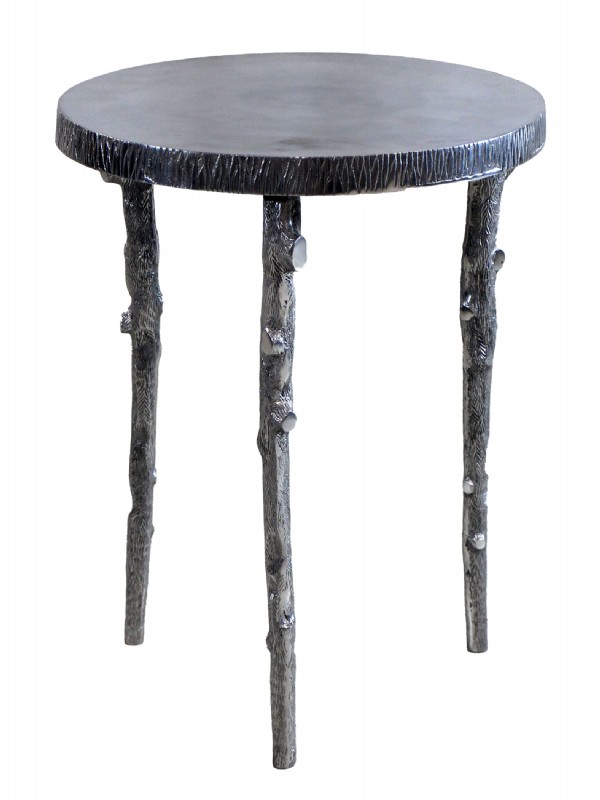 Smalll Round Silver Metal End Table