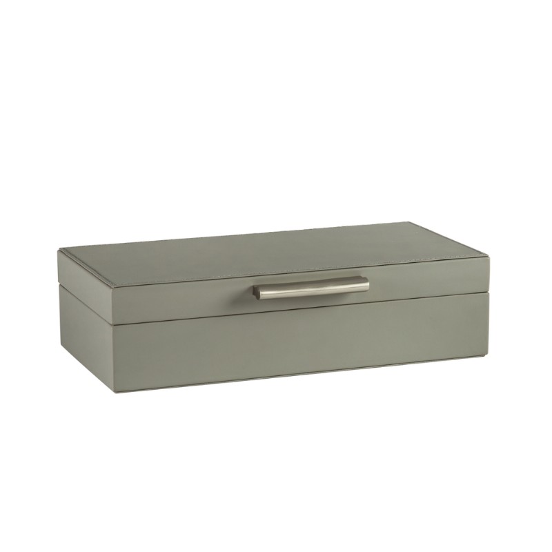 Hinged Lid Leather Inlaid Box with Aluminium Handl