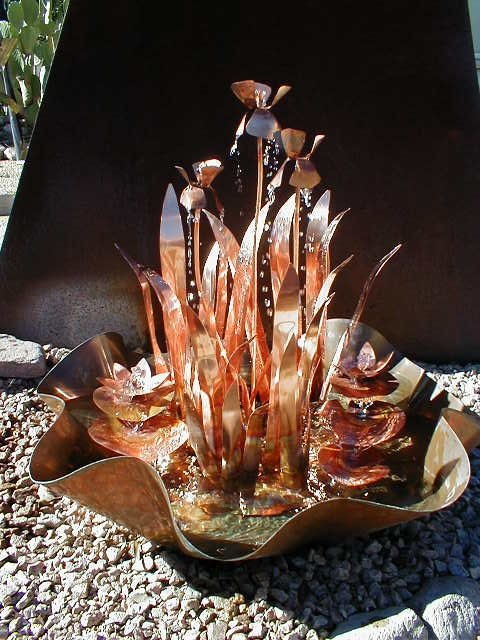 Three Stem Iris Fountain with Lilly Pads
