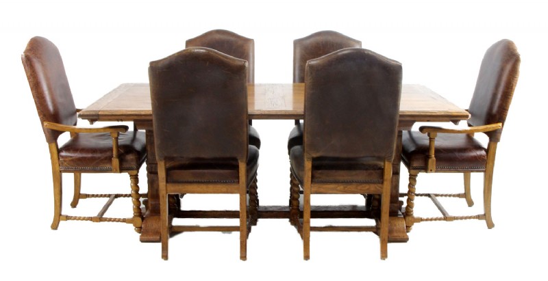 French Wooden Trestle Base Dining Set