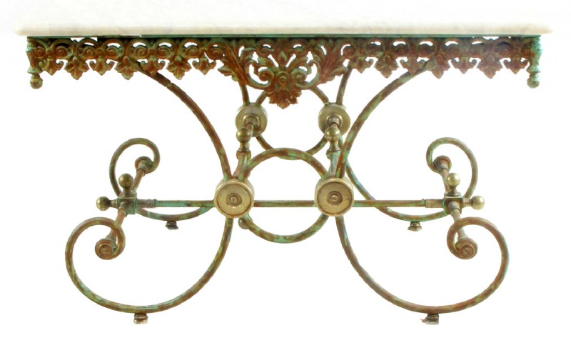 Marble Top Antique Ornate Copper Base Table