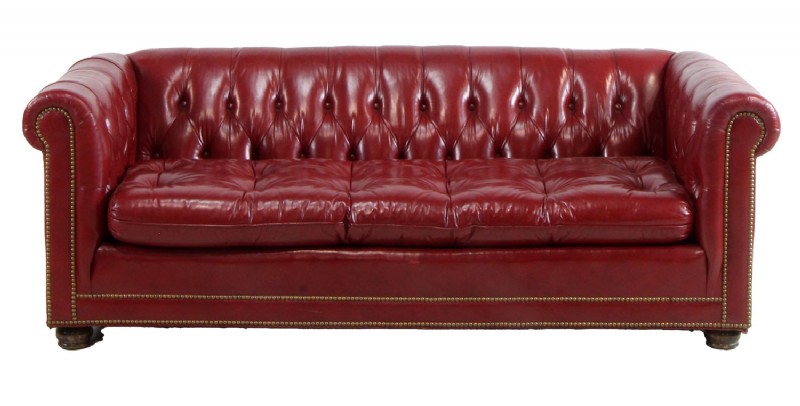 Red Leather Chesterfield Three Seat Sofa