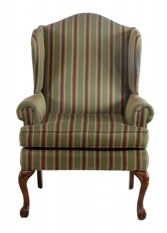 Green & Red Stripe Wing Chair