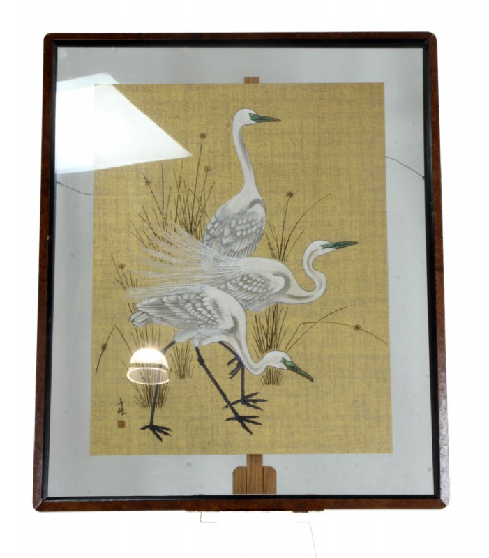Original Tempura "Herons in the Marsh"