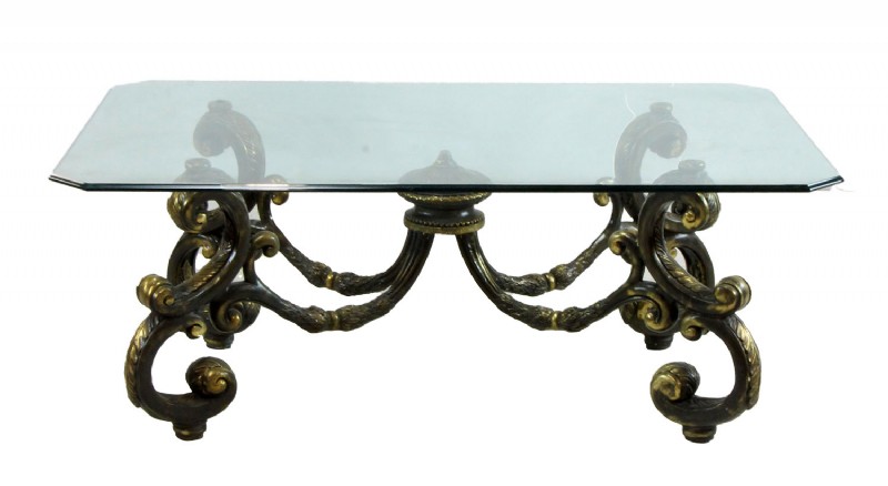 Decorative Ornate Metal Frame Glass Cocktail Table