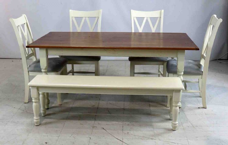 Two tone pine farm dining table set