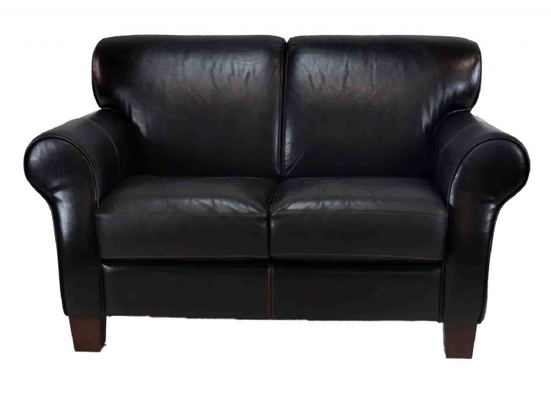 Black Rolled Arm Leather Loveseat