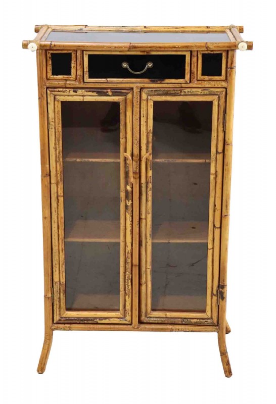 English Chinoiserie Style Bamboo Display Cabinet
