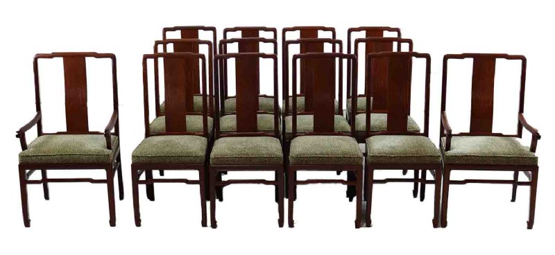 Set of 14 Asian stlye chairs with leapord seat