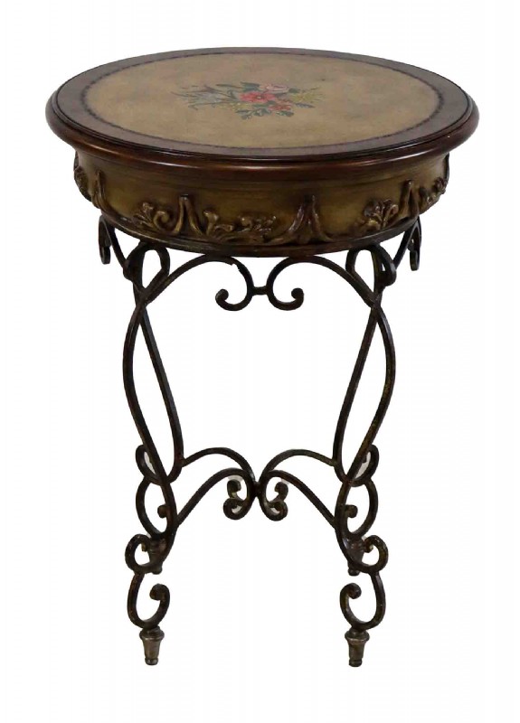 Faux Leather Floral Top Round Table