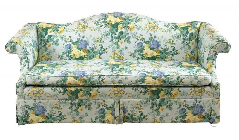 Floral Print Rolled Arm Skirted Sofa