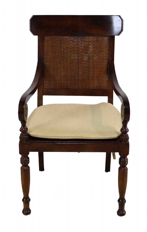 Pair of Curved Arm Wooden Chair with Rattan Seat