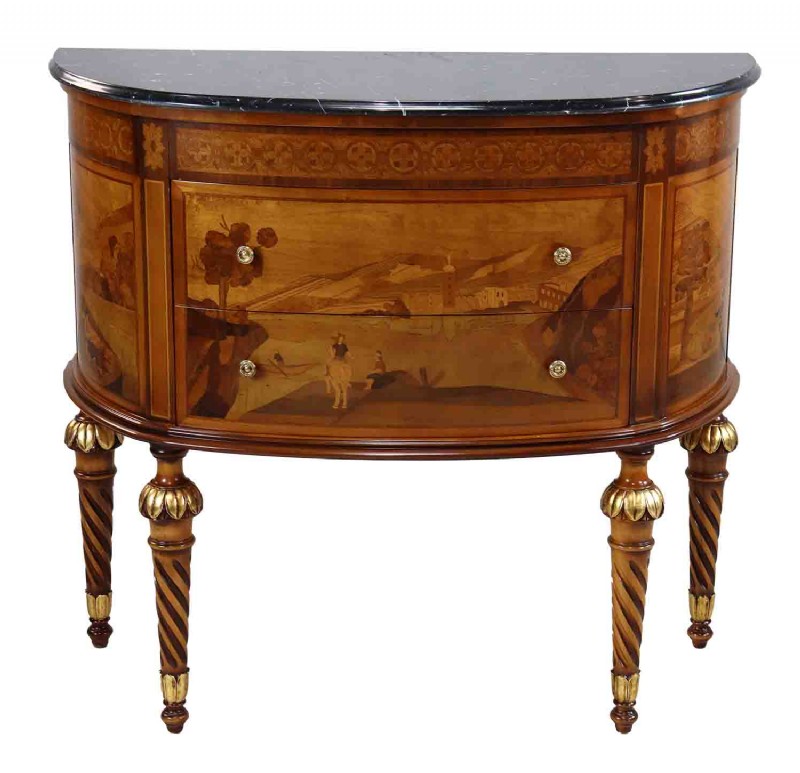 Italian Marquetry Demilune Cabinet