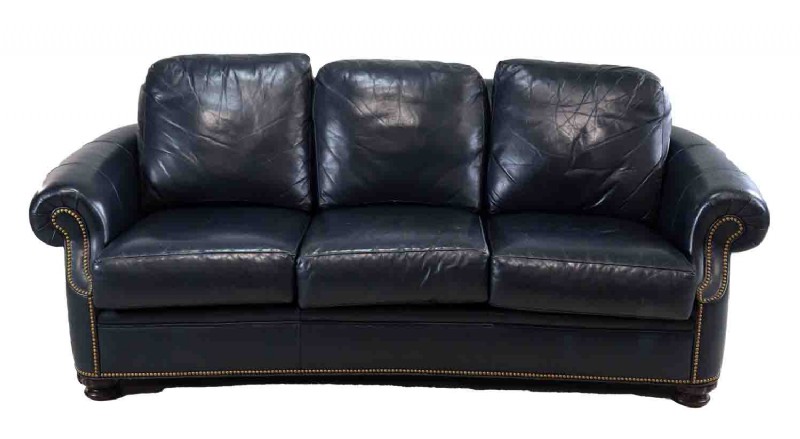 Curved Rolled Arm Leather Sofa