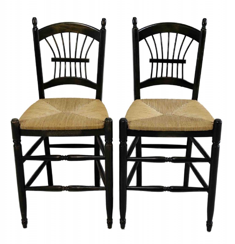 A Pair of Green Painted Fanback Stools