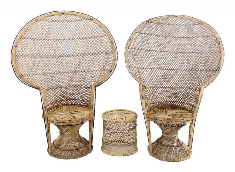 Vintage Bamboo Peacock Chair Set
