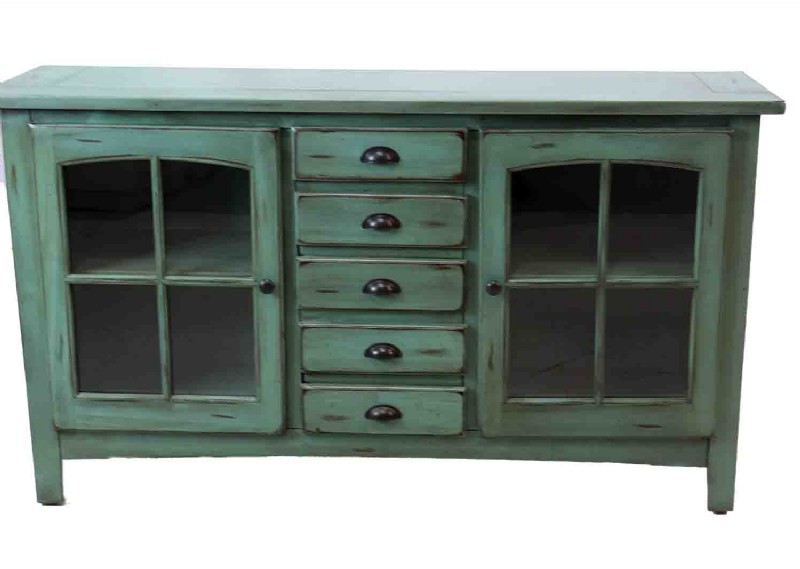 Distressed Green Media Cabinet