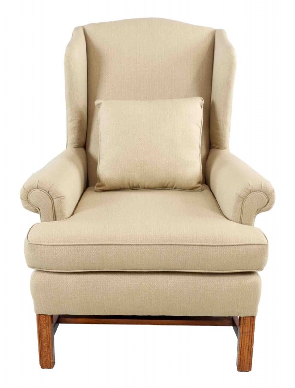 Custom Upholstered brown highback arm chair