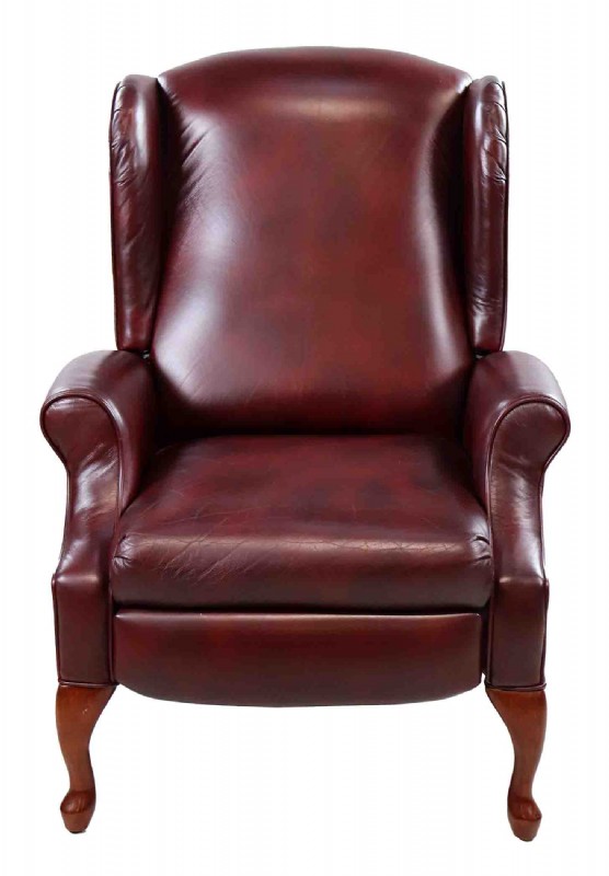 Red Maroon Leather Queen Anne Style Recliner