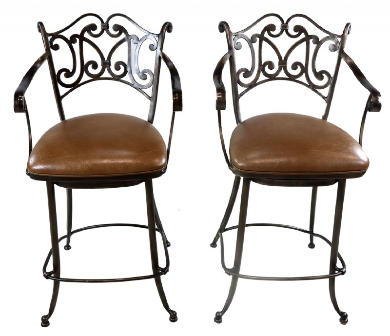A Pair of Wrought Iron Counter Stools