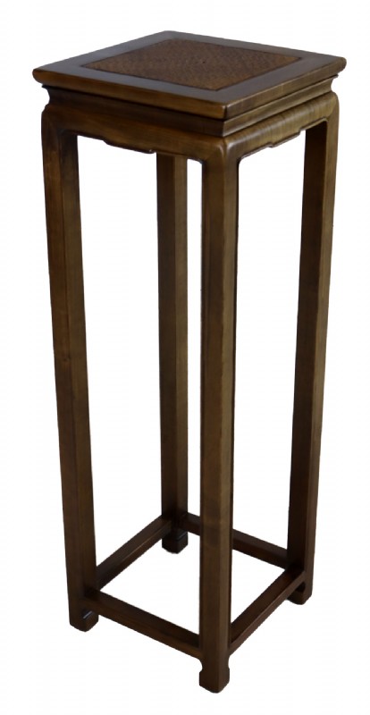 Walnut & Rattan Vase Stand