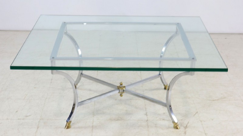 Brass & Chrome Glass Top Cocktail Table