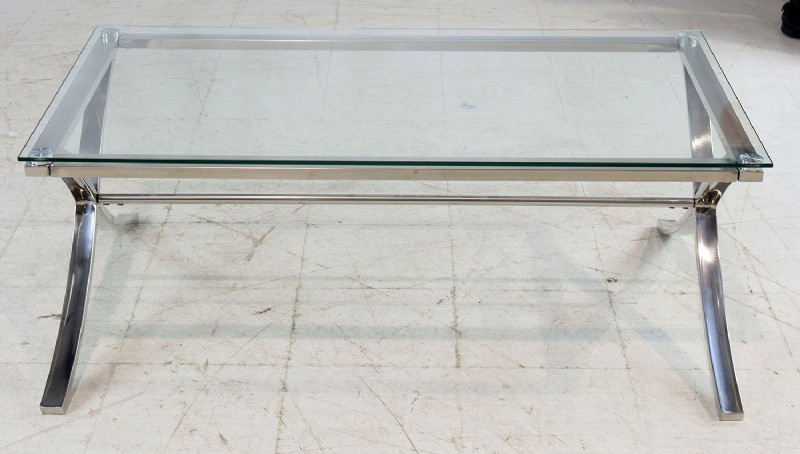 Contemporary Glass and Chrome Cocktail Table